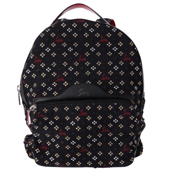 Christian Louboutin Backloubi Backpack Black Jacquard Canvas Embroidered Logo